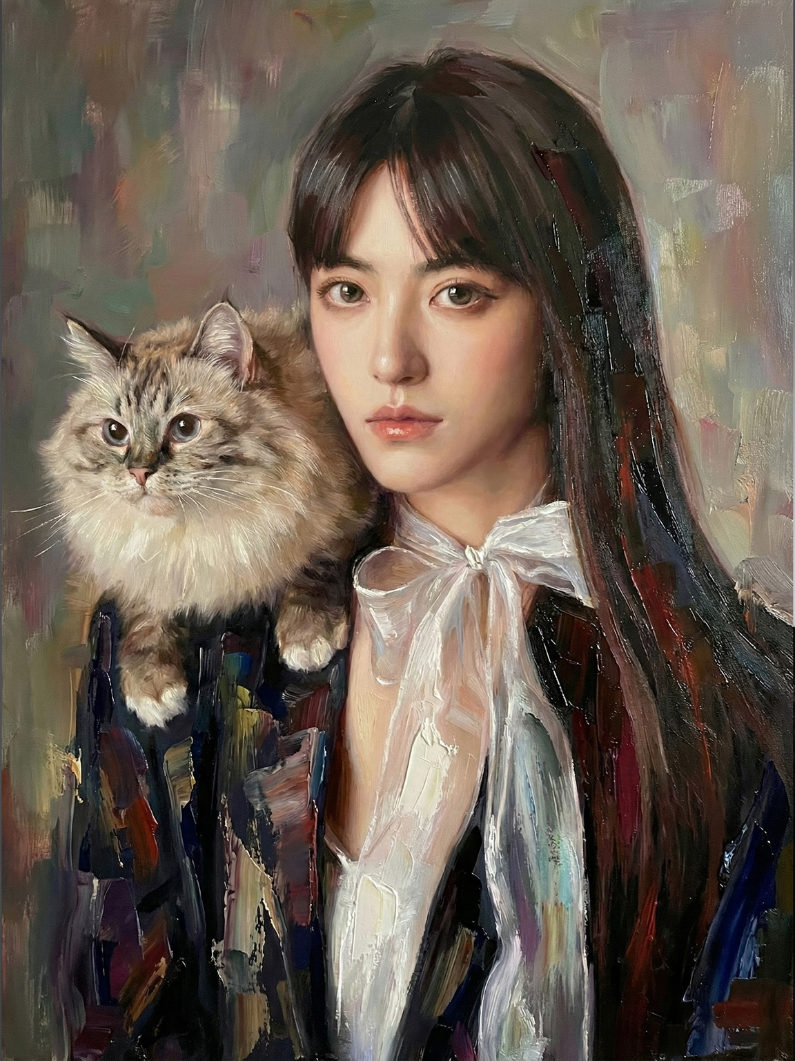 人宠肖像-肌理油画